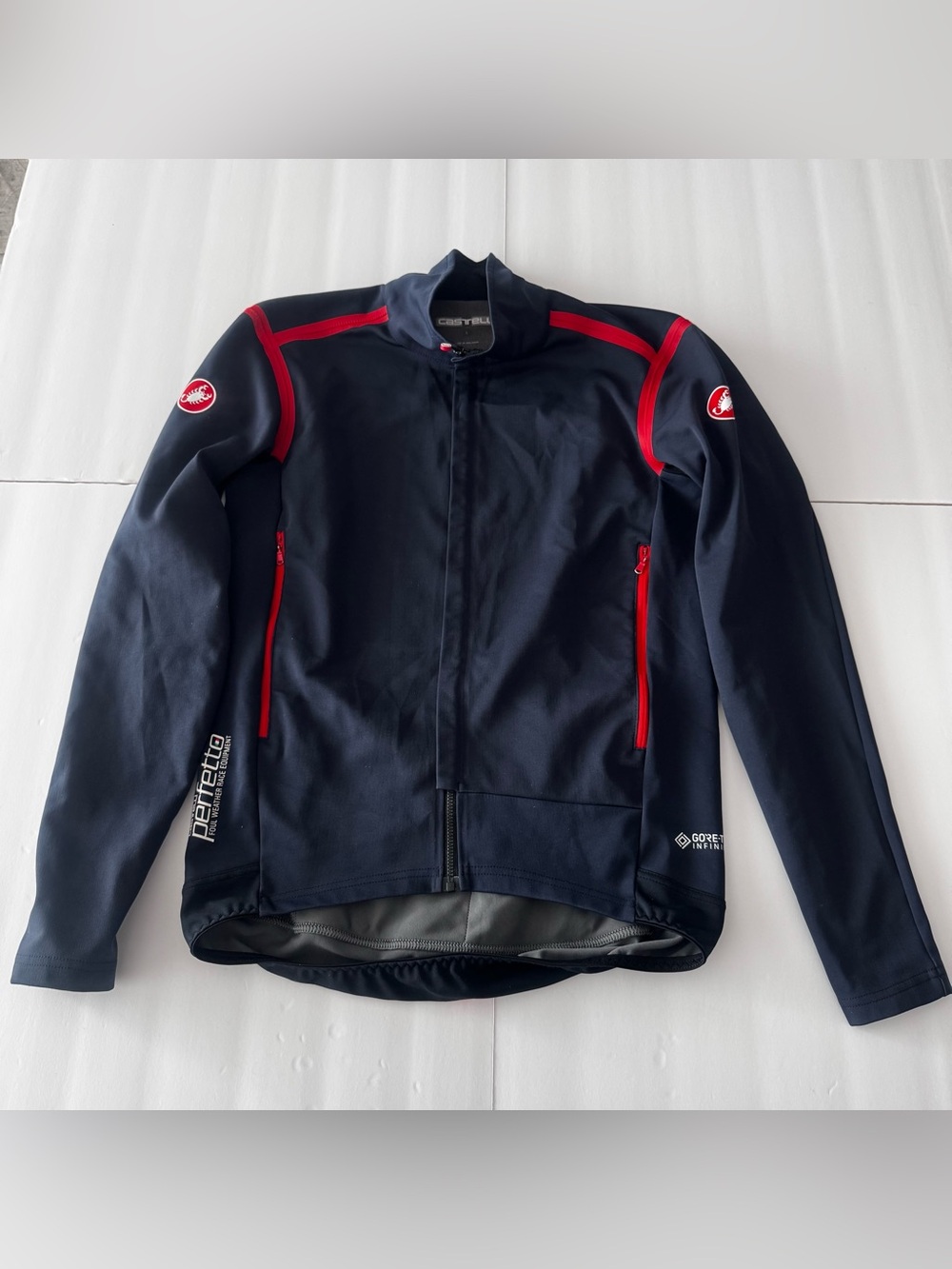 Castelli Perfetto Rosso Corsa Gore-Tex Infinium Cycling Jacket Men L Navy Red